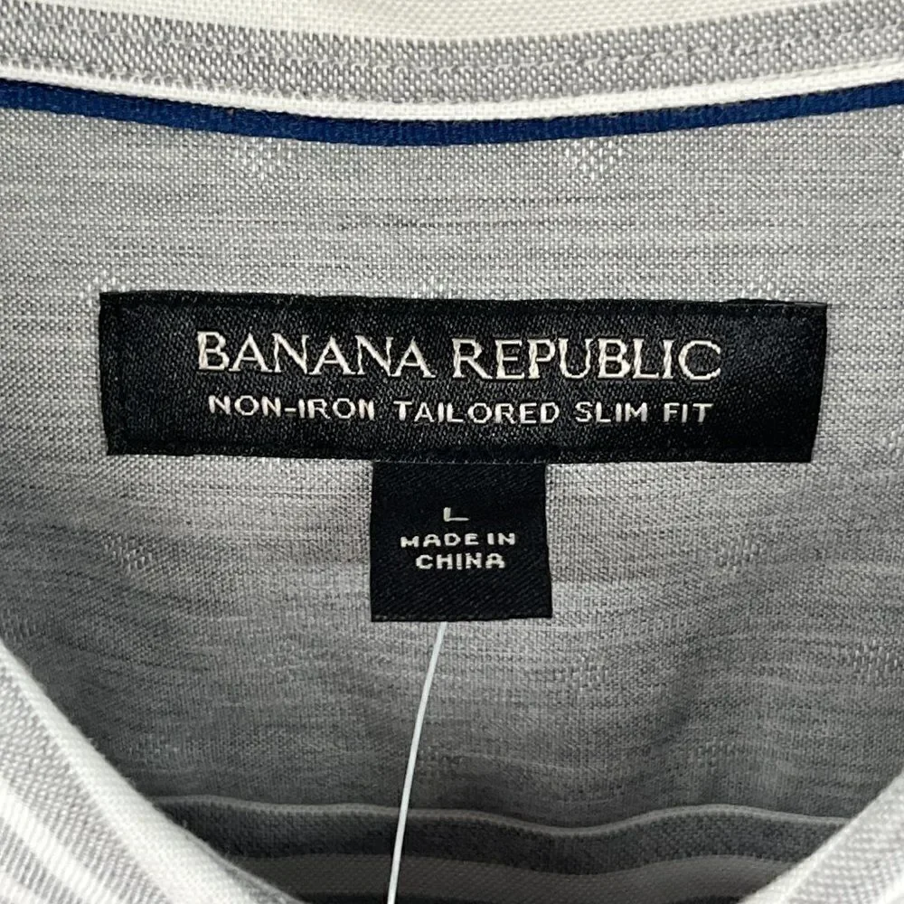 Banana republic button down shirt mens large gray white stripe NEW